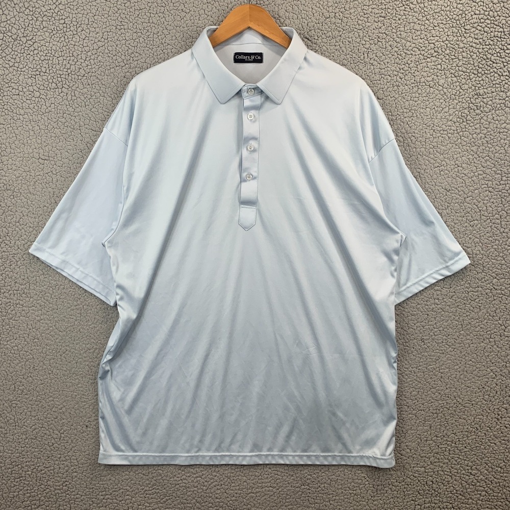 Collars and Co Men 3XL Dress Work Polo Golf Shirt Light Blue Short Sleeve